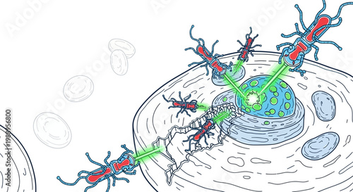Virus particles attacking a cell.