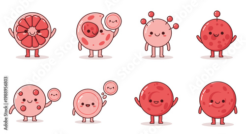 Cartoon virus characters in various poses.