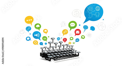 Computer keyboard with colorful chat bubbles.