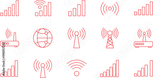 Wireless Network Icon Set, WiFi Signal and Internet Connectivity Symbols
