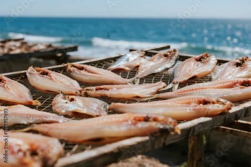 Fish drying on racks by the seaside