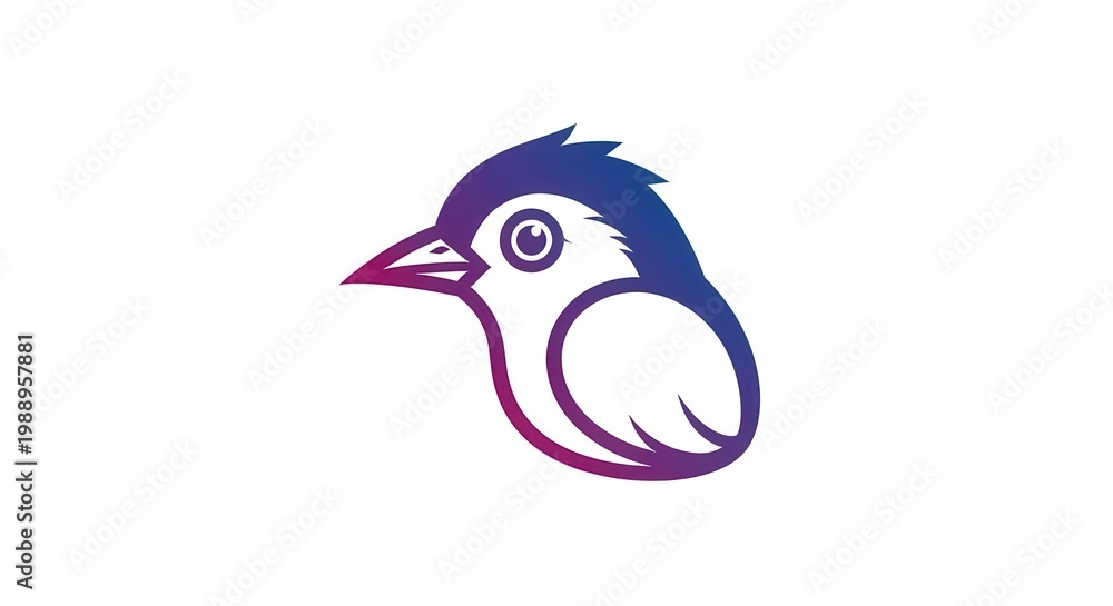 Obraz premium Vibrant gradient avian emblem, a modern minimalist bird head logo design on a crisp white