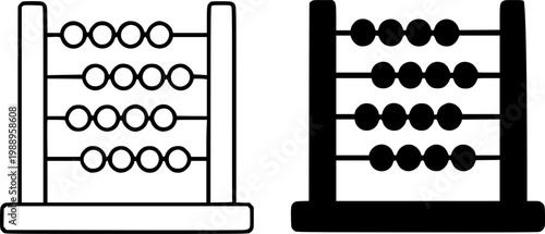 Abacus stamp minimalist icon in outline and silhouette design, isolated on transparent background
