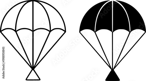 Parachute minimalist icon in outline and silhouette design, isolated on transparent background