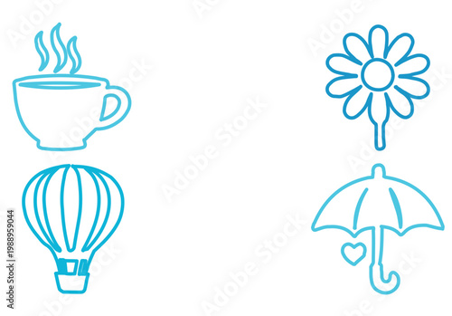 Set of 4 Teal Line Art Icons Vector Illustration