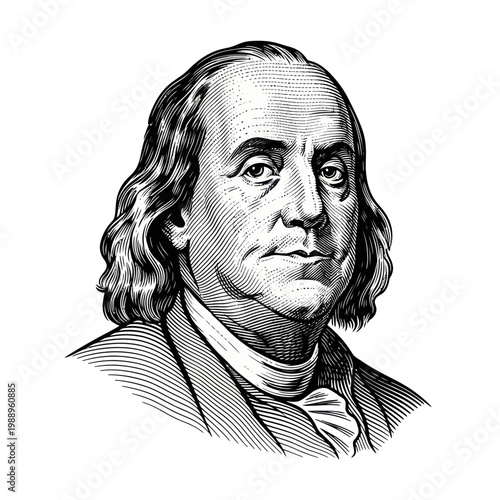 Benjamin Franklin Portrait Illustration - Founding Father, Inventor, Statesman