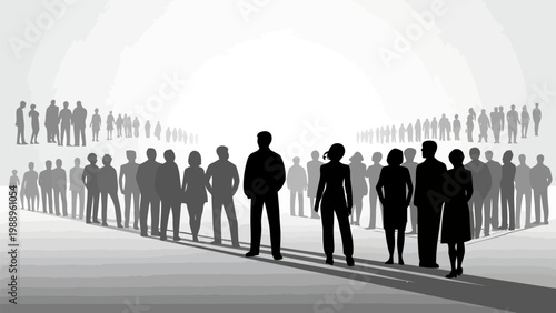 A minimalist vector illustration of a crowd of people in silhouette