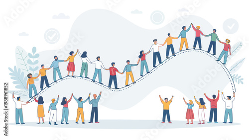 A diverse group of people holding hands in a supportive team formation