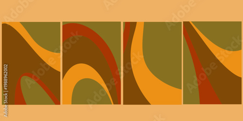 Curved earthy abstract vector design. Illustration vector background showcasing layered curved paths in warm terracotta and forest green, suitable for natural and organic product backdrops.