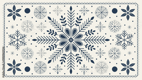 A vector graphic illustration of a winter wonderland snowflake design