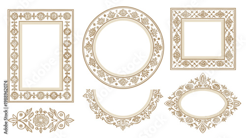 A set of elegant gold ornate frames and borders for design