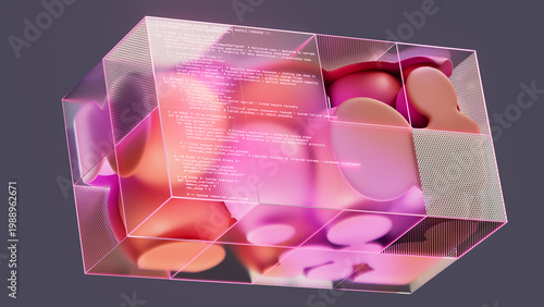 Abstract AI security system in transparent cube