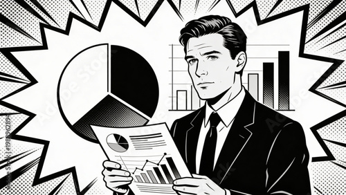 cartoon businessman set showing a man with a microphone a man working on a laptop and a man holding a gun in a professional office style illustration