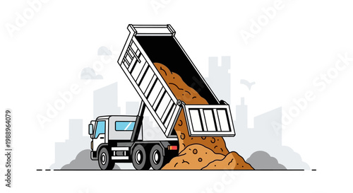 Large Dump Truck Unloading Brown Material.