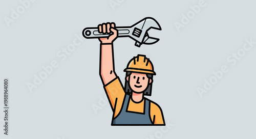 Man wearing hard hat holding wrench.