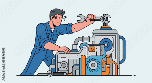 Man working with large metal equipment.