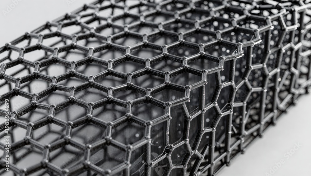 Fototapeta premium Close-up of hexagonal honeycomb structure with translucent mesh material