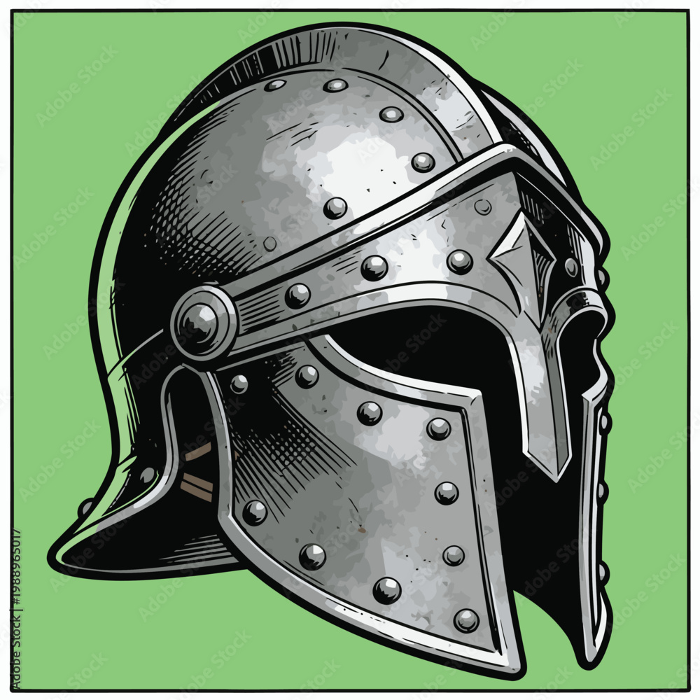 Naklejka premium vector image of an ancient war helmet made of iron