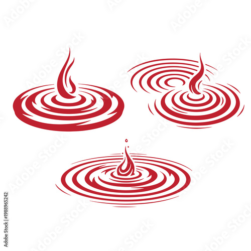 Red liquid splashes on black background, ripples and droplets