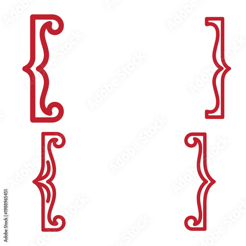 Red ornamental curly bracket on white background, brackets
