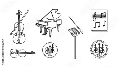 Music Instruments Icons Set For Music Education And Composition Concepts