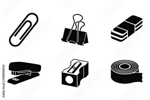 Collection of essential office stationery supplies icons set vector illustration