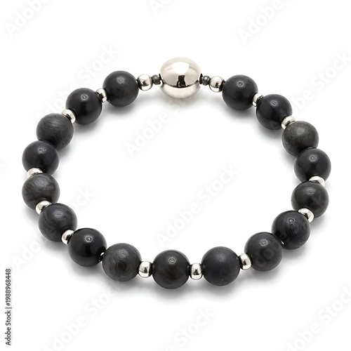 Black wooden bead bracelet symbolic isolated on white background