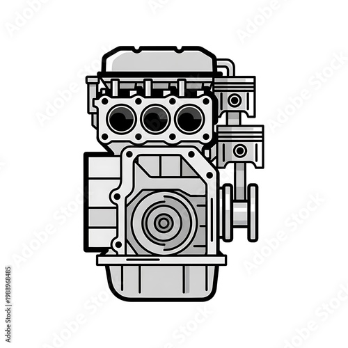 Detailed car engine illustration.