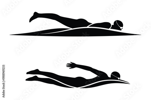 Silhouettes of swimmers in water doing freestyle stroke vector illustration