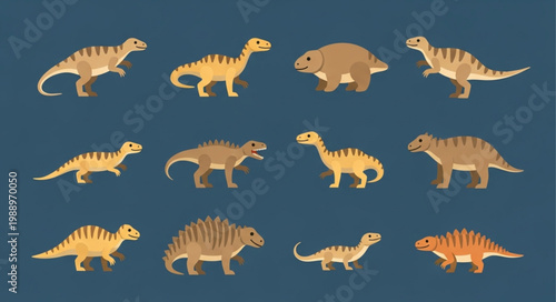 Collection of various cartoon dinosaurs and prehistoric creatures.