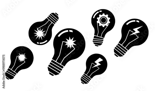 Light Bulb Icon Set with Various Idea, Innovation and Energy Symbols for Creative Thinking Design, Electricity Concepts and Technology Illustration