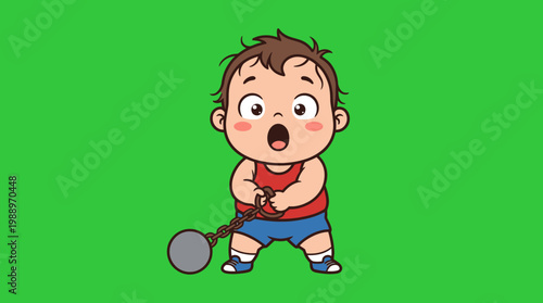 Astonished Baby Holding a Toy Hammer with Wide Eyes and Surprise.