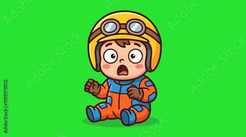 Adorable Baby Pilot in a Colorful Flight Suit and Helmet.