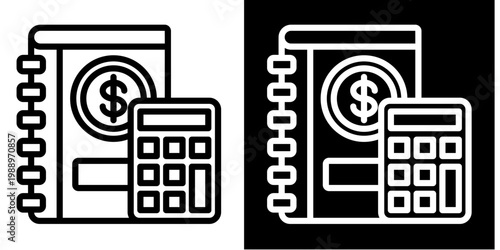 Accounting Book Icon Set White Style Collection