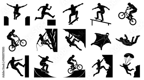 Black  White Silhouettes of Extreme Sports and Activities