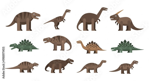 Collection of diverse dinosaur species in a stylized illustration.