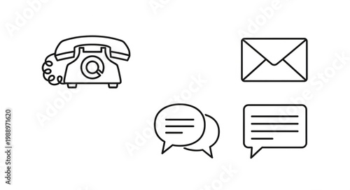 Vintage telephone and communication icons for contact information.