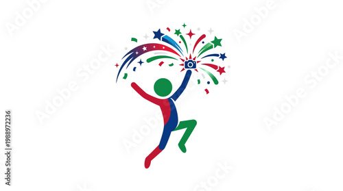 Colorful Abstract Illustration of a Person Celebrating with Fireworks.