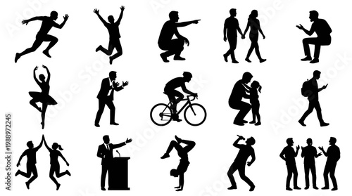 Lifestyle  Activities Black  White Glyph Human Silhouettes Vector Set