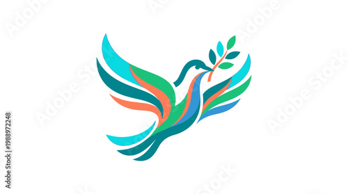 Colorful Dove of Peace with Olive Branch Symbolizing Hope and Harmony.