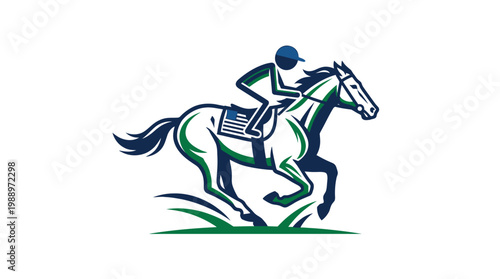 Dynamic Illustration of a Horse and Jockey Racing at High Speed.