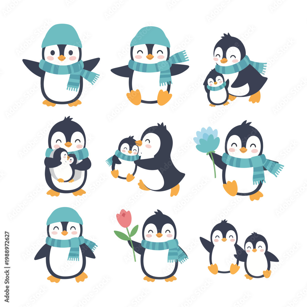 Fototapeta premium Cute Penguin Family and Friends Collection - Winter Animals