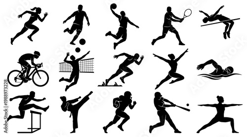 Sport  Fitness Silhouettes Vector Icons Set - Diverse Athletes in Various Disciplines