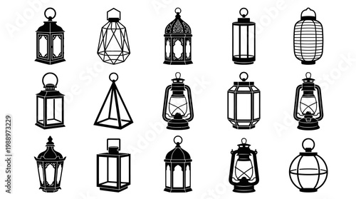 Traditional and Modern Lanterns Glyph Icon Set for Celebrations and Decoration