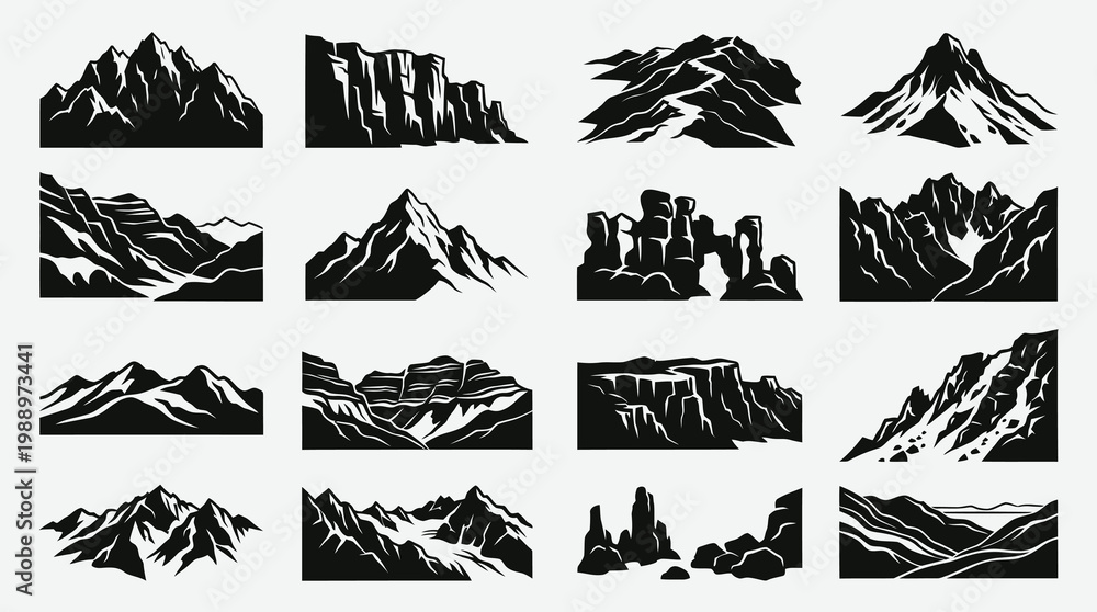 Obraz premium Black and White Mountain Range Vector Illustrations
