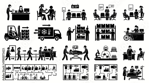 Medical Healthcare Logistics Cold Chain Pandemic Glyph Pictogram Icon Set