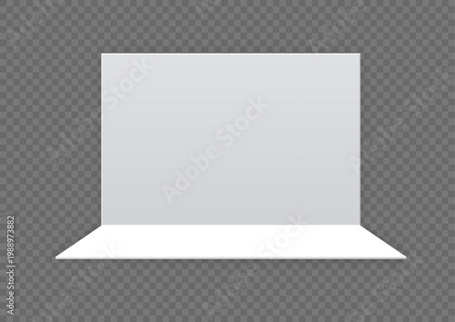 A set of three white display stands on a gray background for product presentation