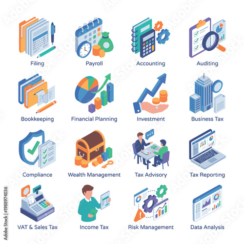 Financial and accounting services icons.