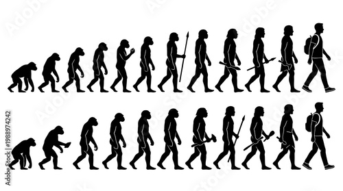 Evolution of Man Silhouette, Concept of Human Progress and Development