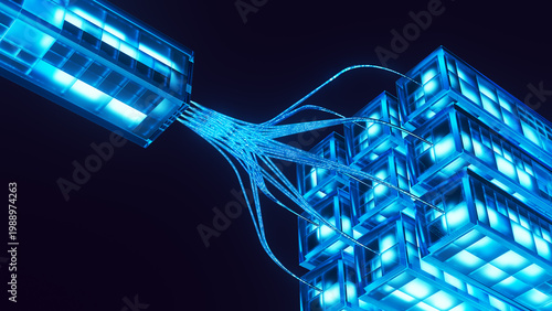 Abstract AI data network connecting modular cloud servers
